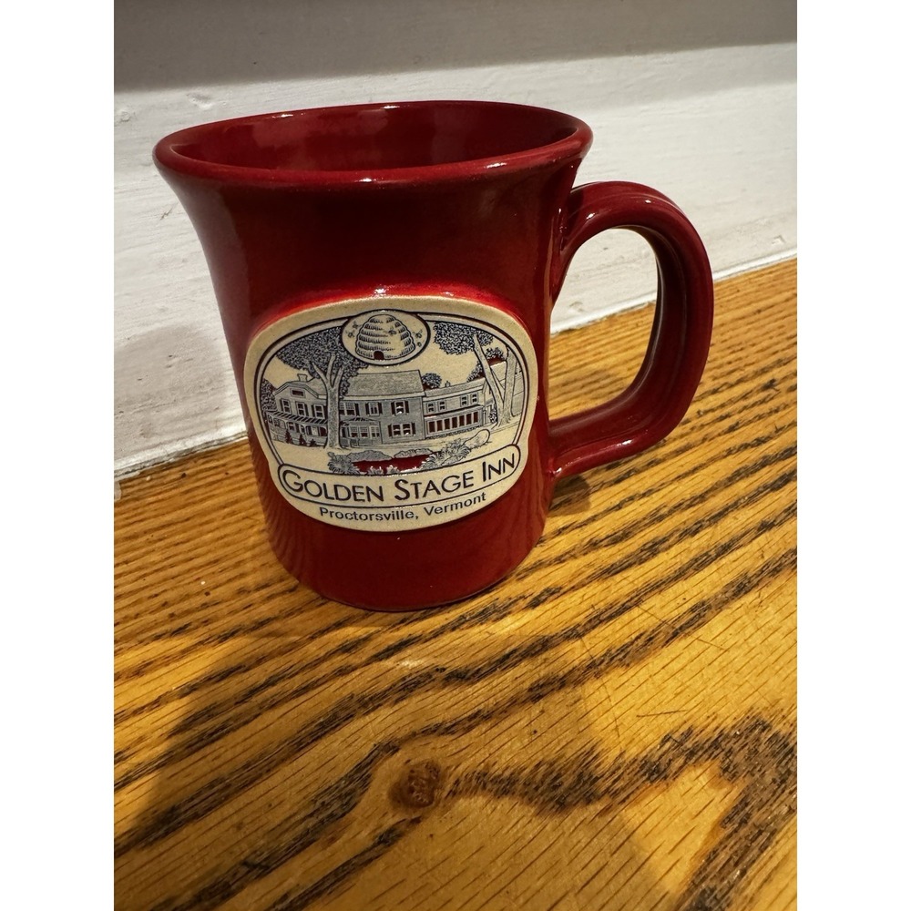 Deneen Pottery Red Mug‎ Golden Stage Inn Vermont Hand Thrown 2013 Stoneware